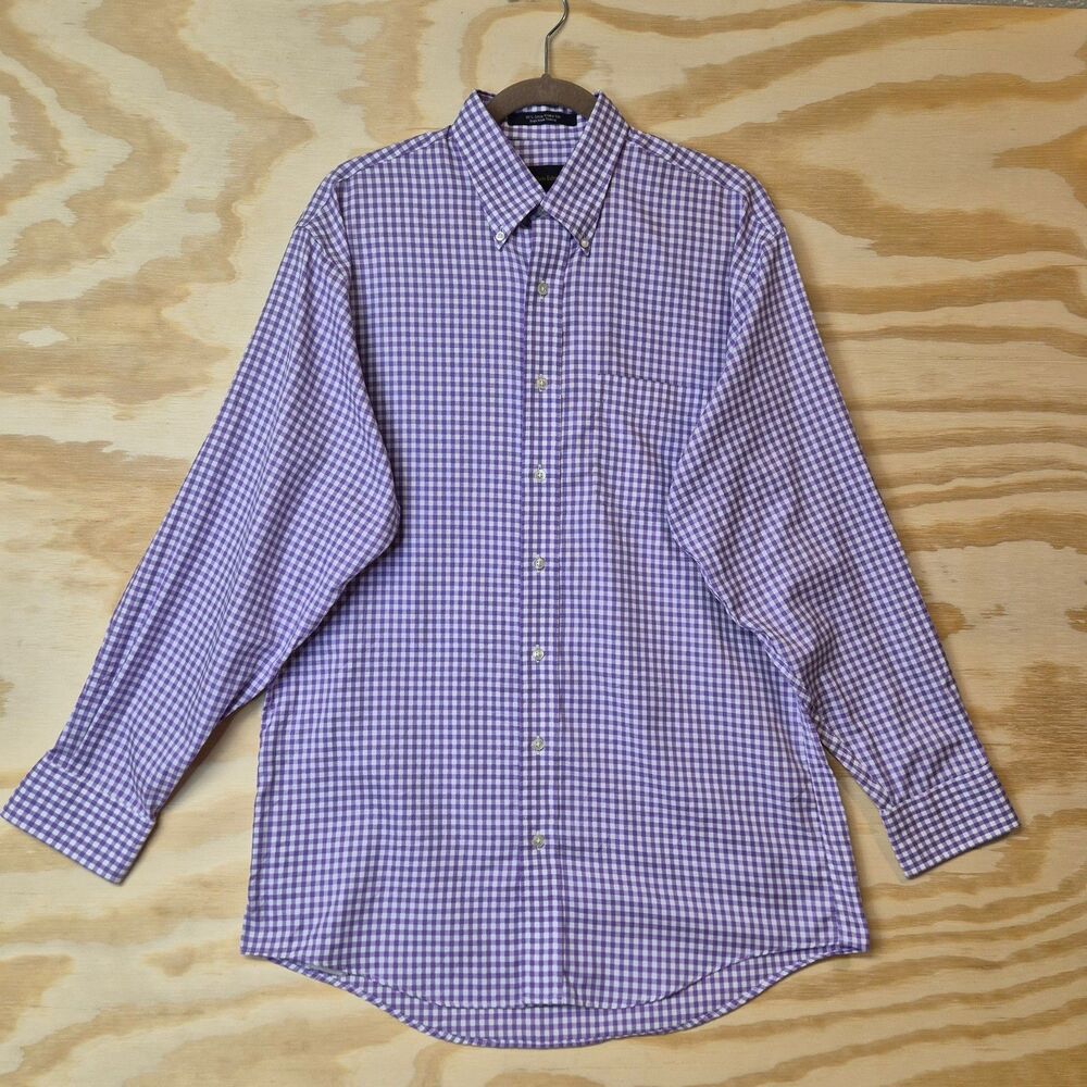 Allen Edmonds Mens M Purple Gingham Check Long Sleeve Button Down Shirt